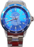 Phi Beta Sigma Fraternity Shield Colored Face Quartz Mens Watch [Silver - Adjustable Size]