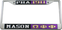 Mason PHA + Omega Psi Phi Split License Plate Frame [Black/Silver/Purple/Gold - Car or Truck - Decal Visible Frame]