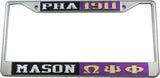 Mason PHA + Omega Psi Phi Split License Plate Frame [Black/Silver/Purple/Gold - Car or Truck - Decal Visible Frame]
