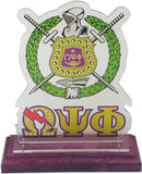 Omega Psi Phi Acrylic Desktop Crest With Wooden Base [Purple]