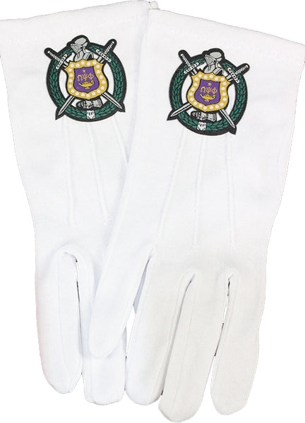 Omega Psi Phi Woven Shield Emblem Mens Ritual Gloves [White]