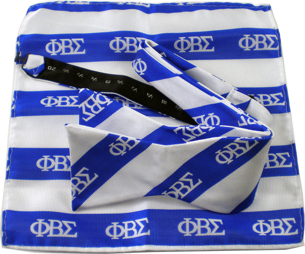 Phi Beta Sigma Striped Mens Bow Tie & Handkerchief Set [Blue/White]
