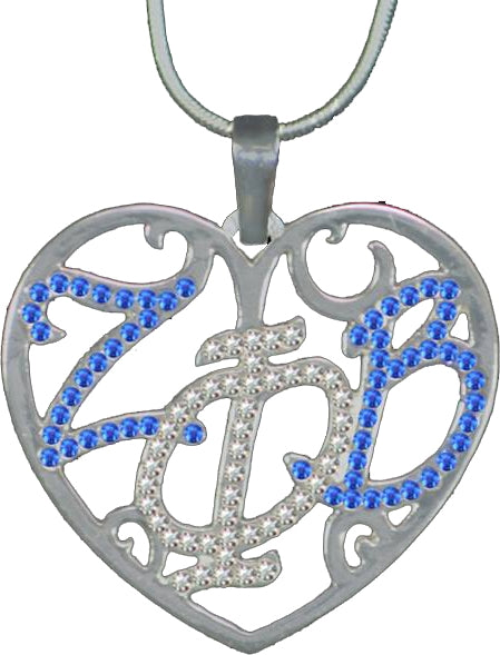 Zeta Phi Beta Crystal Filigree Heart Necklace [Blue/Silver]