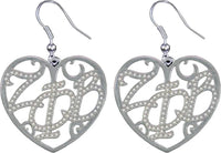Zeta Phi Beta Crystal Filigree Heart Earrings [Silver]