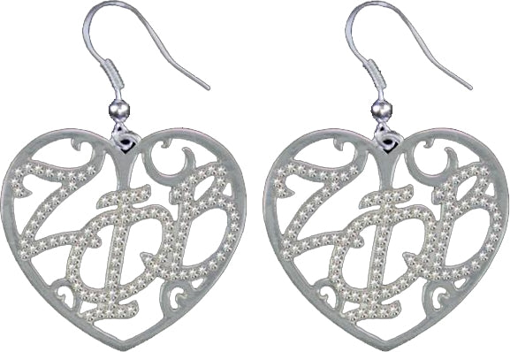 Zeta Phi Beta Crystal Filigree Heart Earrings [Silver]