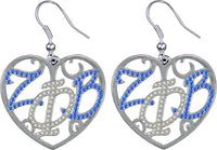 Zeta Phi Beta Crystal Filigree Heart Earrings [Blue/Silver]