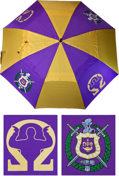 Omega Psi Phi Wind Resistant Auto Open Jumbo Umbrella [Purple/Gold]