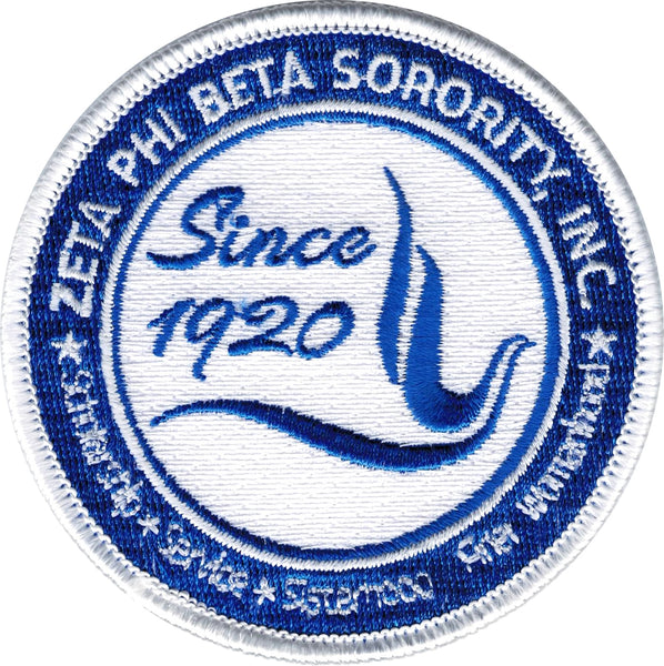 Zeta Phi Beta Crest Round Embroidered Iron-On Patch [White]