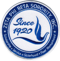 Zeta Phi Beta Crest Round Embroidered Iron-On Patch [White]