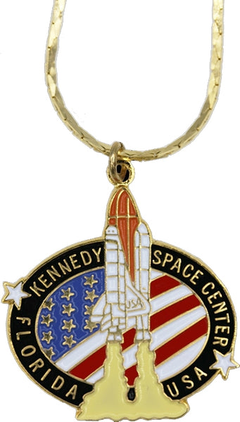 NASA Kennedy Space Center Florida USA Logo Pendant With Necklace [Gold]