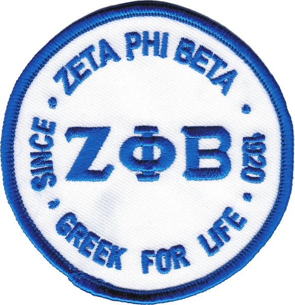 Zeta Phi Beta Greek for Life Round Iron-On Patch [White]