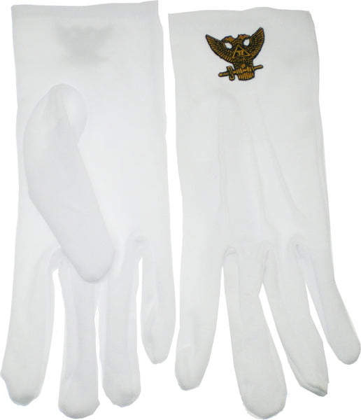 Scottish Rite 32nd Degree Wings Up Emblem Mens Ritual Gloves [White]