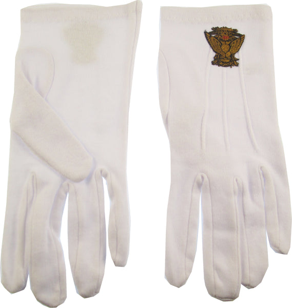 33rd Degree Wings Up Emblem Mens Ritual Gloves [White]