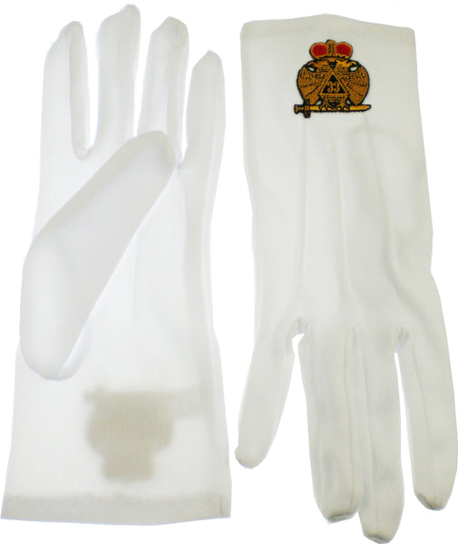 33rd Degree Wings Down Emblem Mens Ritual Gloves [White]