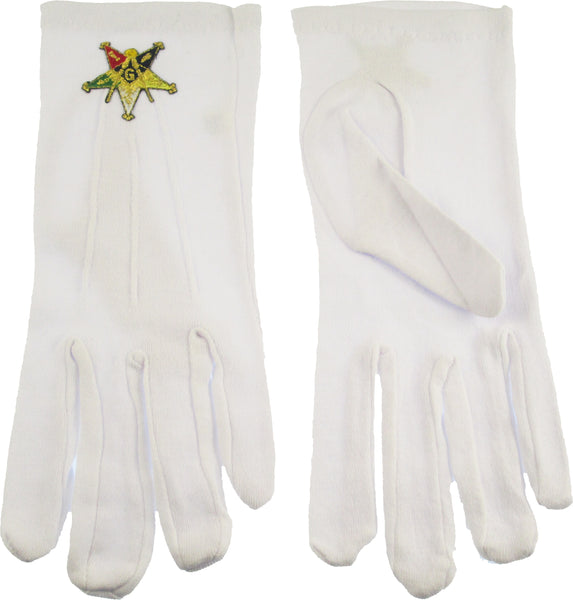 Eastern Star Past Patron Emblem Mens Ritual Gloves [White]