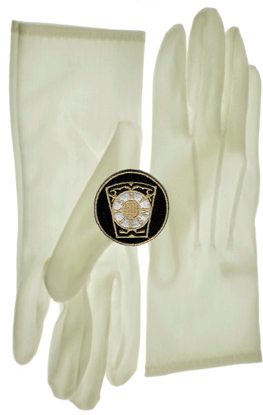 Royal Arch Chapter Keystone Emblem Mens Ritual Gloves [White]