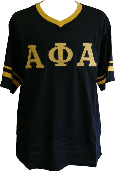 Buffalo Dallas Alpha Phi Alpha Striped V-Neck T-Shirt [Short Sleeve - Black]