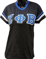 Buffalo Dallas Zeta Phi Beta Striped V-Neck T-Shirt [Short Sleeve - Black]