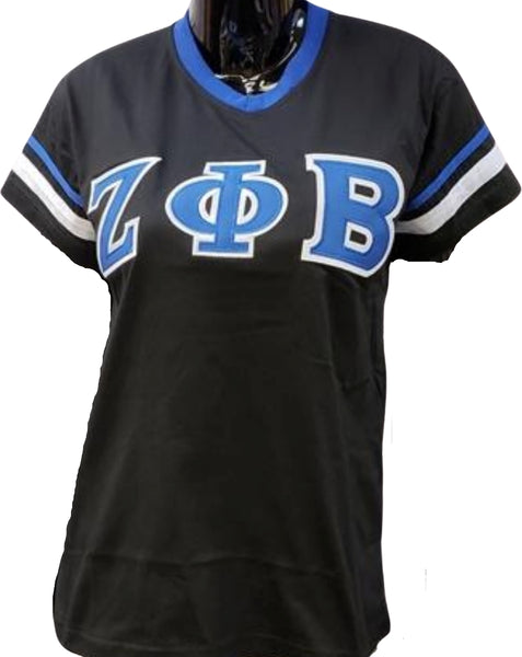 Buffalo Dallas Zeta Phi Beta Striped V-Neck T-Shirt [Short Sleeve - Black]