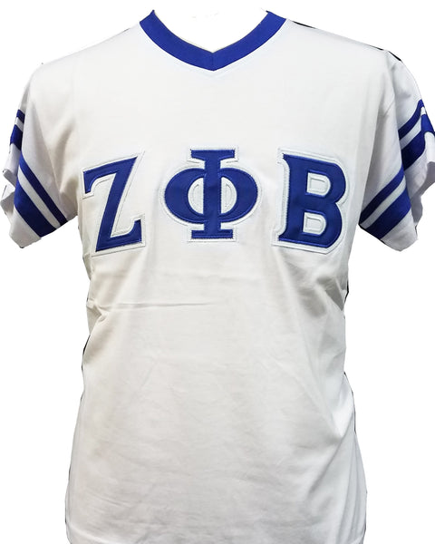 Buffalo Dallas Zeta Phi Beta Striped V-Neck T-Shirt [Short Sleeve - White]