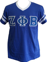 Buffalo Dallas Zeta Phi Beta Striped V-Neck T-Shirt [Short Sleeve - Blue]