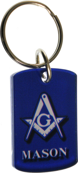 Mason Pattern Backed Dog Tag Key Chain [Blue]