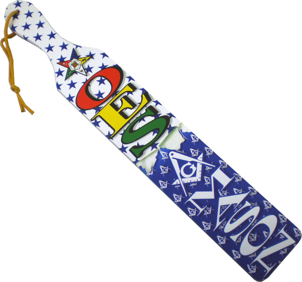 Eastern Star + Mason Printed Symbol Split Wood Paddle [White/Blue]