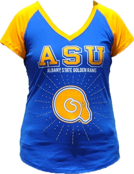 Big Boy Albany State Golden Rams Rhinestone Ladies Tee [Royal Blue]