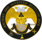 Scottish Rite 32nd Degree Wings Down Round Cut Out Heavy Weight Car Emblem [Gold]
