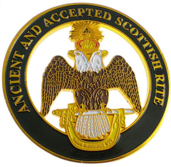 Scottish Rite 33rd Degree Wings Down Round Cut Out Heavy Weight Car Emblem [Gold]