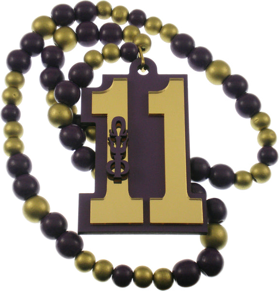Omega Psi Phi Wood Color Bead Tiki Line #11 Medallion [Purple/Gold]
