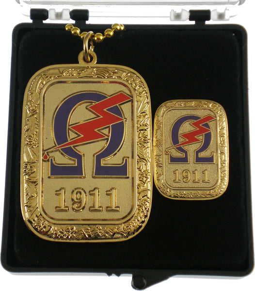 Omega Psi Phi Gold Slab Dog Tag & Lapel Pin Set [Gold]