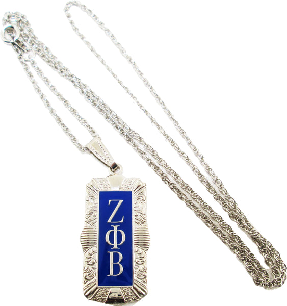 Zeta Phi Beta Antique Filigree Pendant With Chain [Silver]