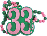 Alpha Kappa Alpha Line #33 Mirror Wood Color Bead Tiki Necklace [Pink/Green]