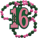 Alpha Kappa Alpha Wood Color Bead Tiki Line #16 Medallion [Pink/Green]