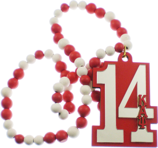 Kappa Alpha Psi Wood Color Bead Tiki Line #14 Medallion [Red/White]