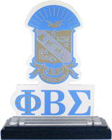 Phi Beta Sigma Acrylic Desktop Crest With Wooden Base [Blue]