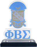 Phi Beta Sigma Acrylic Desktop Crest With Wooden Base [Blue]