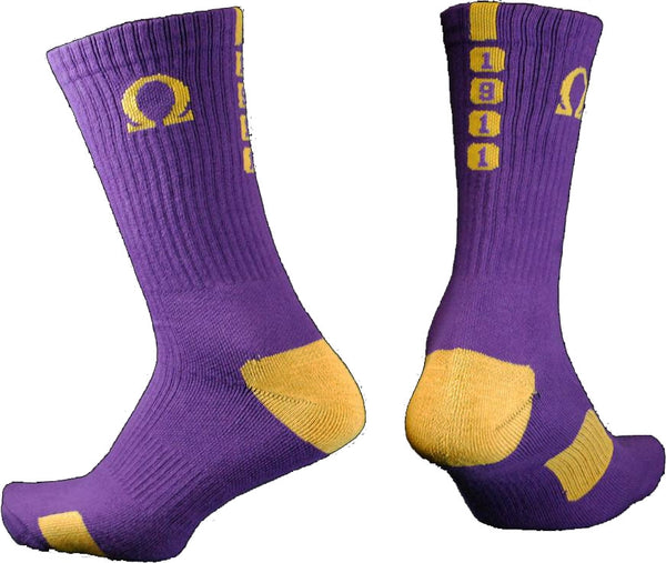 Omega Psi Phi Greekfeet Mens Athletic Dri-Fit Crew Socks [Purple]