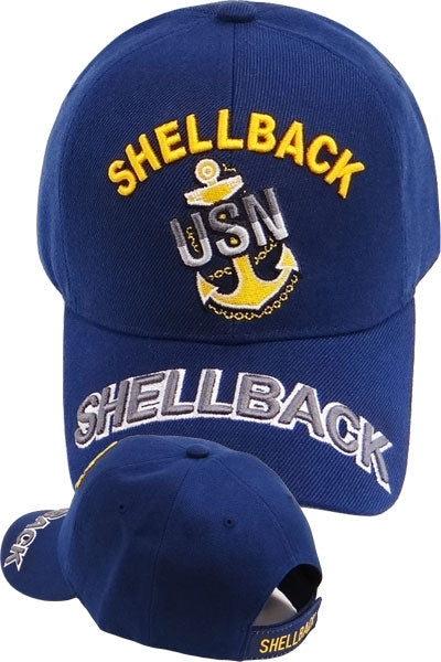 US Navy Shellback Text On Bill Mens Cap [Navy Blue]
