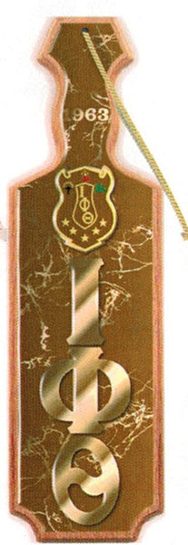 Iota Phi Theta Raised Mirror Letters & Crest Domed Wood Paddle [Brown]