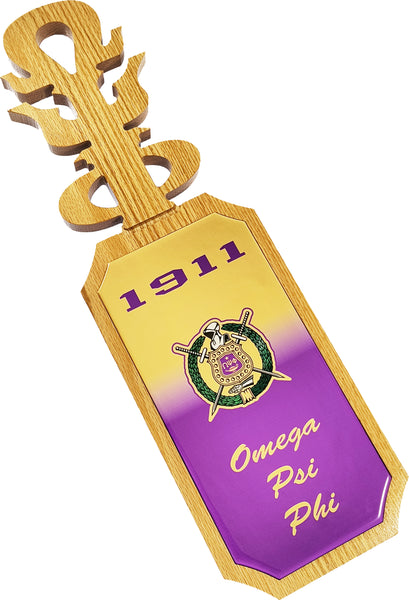 Omega Psi Phi Group Letters Domed Wood Wall Hanger [Brown]