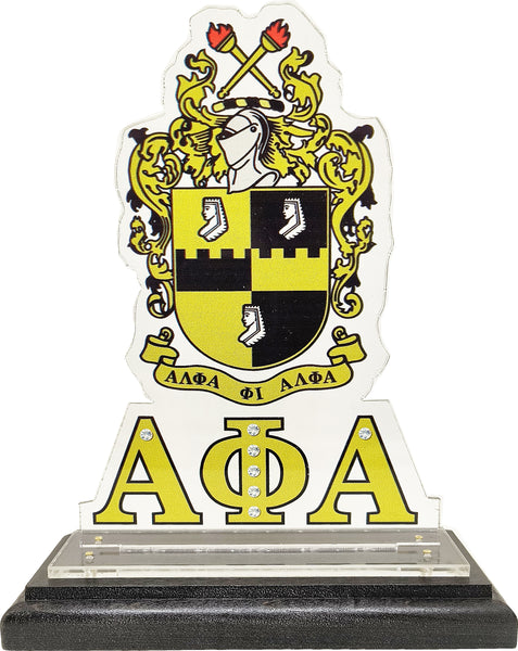 Alpha Phi Alpha Acrylic Desktop Crest With Wooden Base [Black]