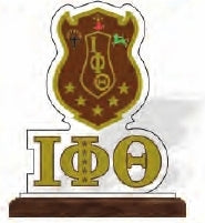 Iota Phi Theta Acrylic Desktop Crest With Wooden Base [Brown]