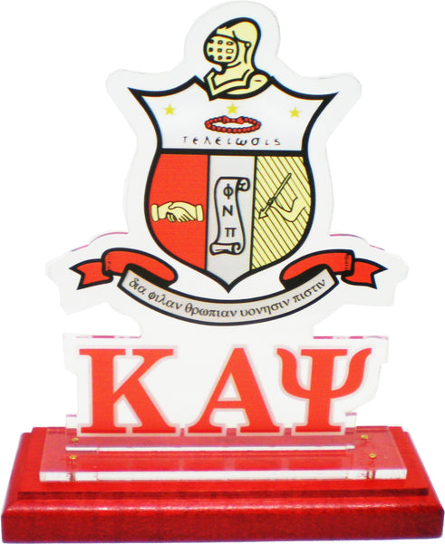 Kappa Alpha Psi Acrylic Desktop Crest With Wooden Base [Red]