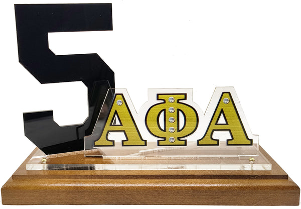 Alpha Phi Alpha Acrylic Desktop Line #5 With Wooden Base [Brown]