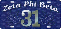 Zeta Phi Beta Printed Line #31 License Plate [Blue]