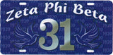 Zeta Phi Beta Printed Line #31 License Plate [Blue]