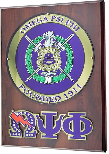 Omega Psi Phi Circle Crest Acrylic Topped Wood Wall Plaque [Brown]