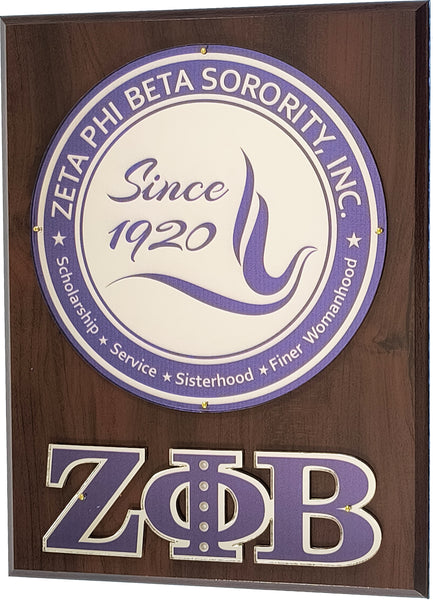 Zeta Phi Beta Circle Crest Acrylic Topped Wood Wall Plaque [Brown]